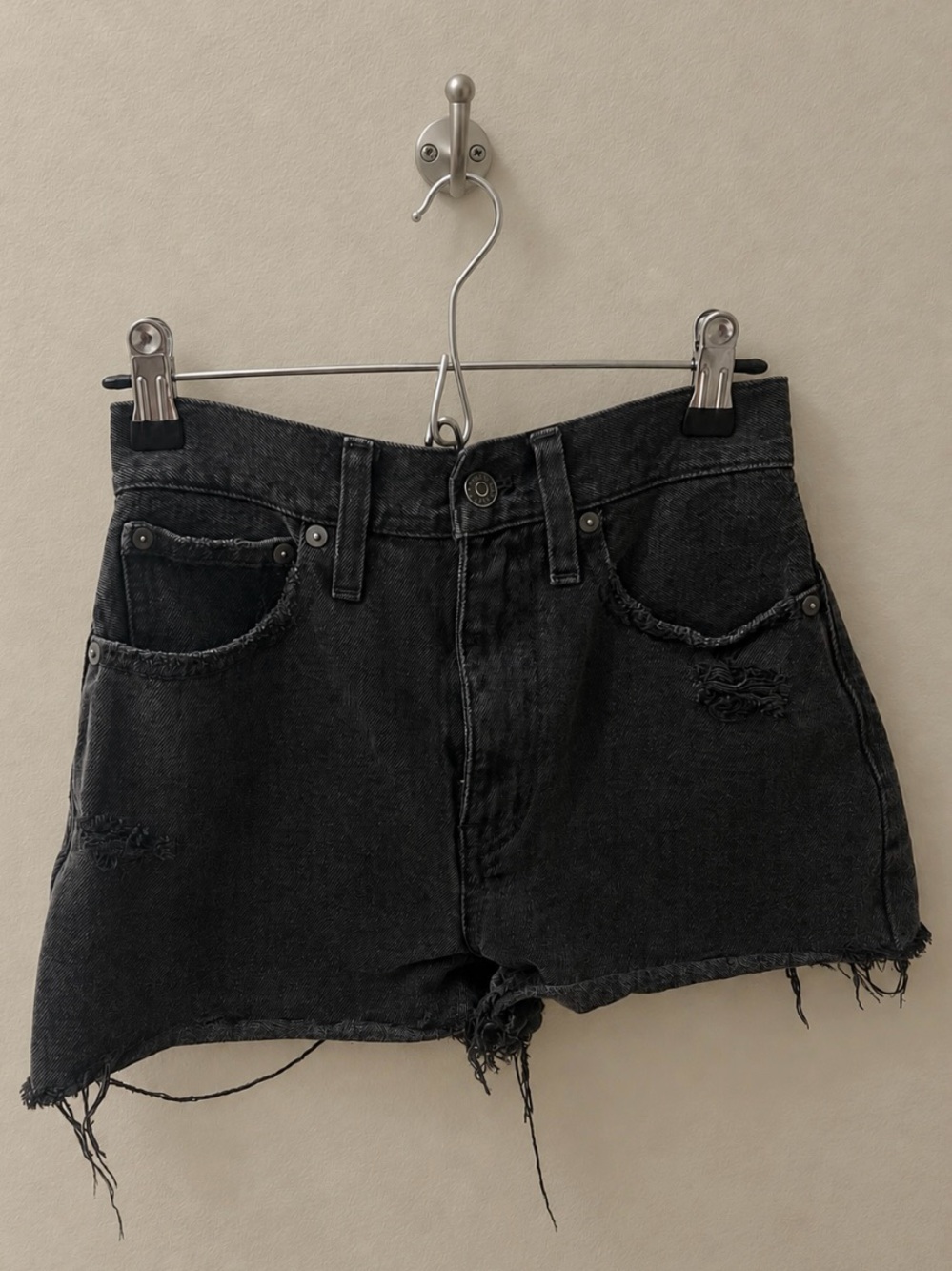 Madewell Black Distressed Denim Jean Shorts